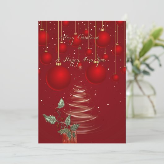 Klassieke rode kerstversiering kerstkaart (Staand voorkant)