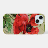 Klassieke rode klaproos in grijs iPhone 15 hoesje (Achterkant horizontaal)