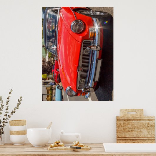 Klassieke rode MGB-roadster Poster (Keuken)