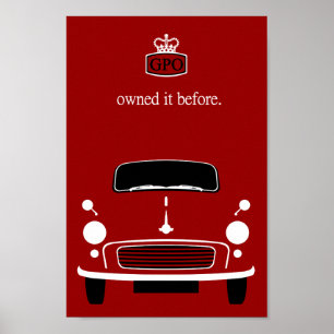 Klassieke  rode Morris Minor-auto Poster