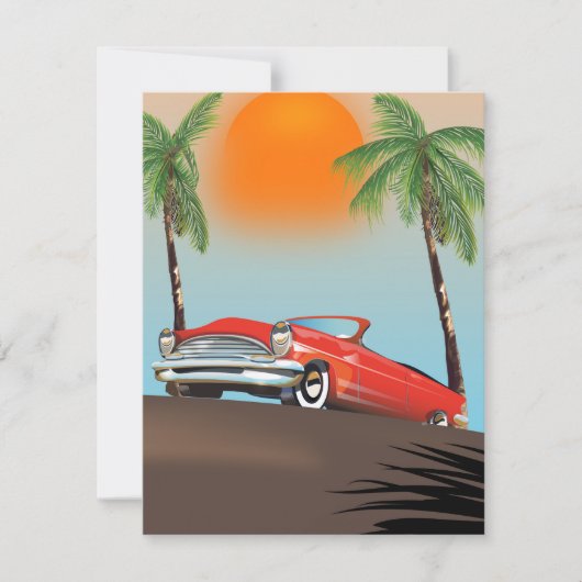 Klassieke rode oldtimer in het paradijs (Voorkant)