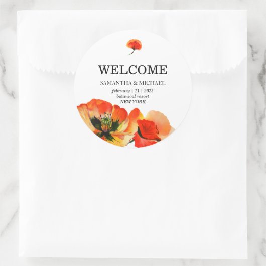 Klassieke rode papaver bloem bruiloft ronde sticker (Tas)