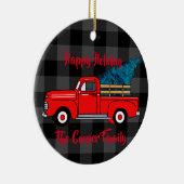 Klassieke rode pick-up truck grijs plaid keramisch ornament (Rechts)