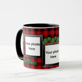 Klassieke rode plaid personaliseer fotosjabloon mok