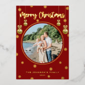 Klassieke Rode Plaid Sneeuwvlokken Vrolijke Kerstf Folie Feestdagenkaart (Voorkant)