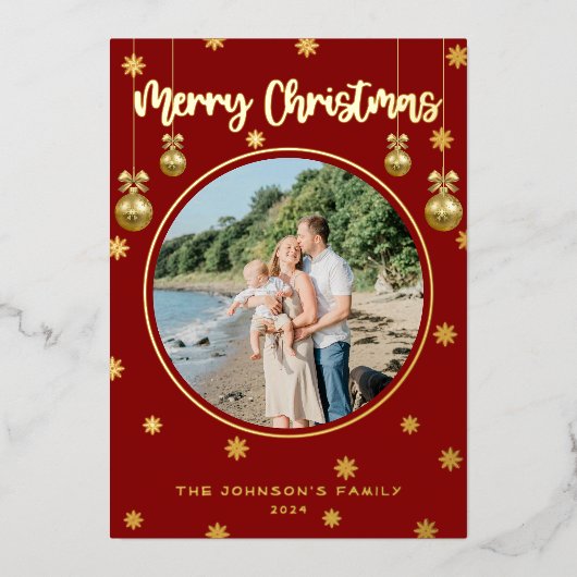 Klassieke Rode Plaid Sneeuwvlokken Vrolijke Kerstf Folie Feestdagenkaart (Voorkant)