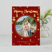 Klassieke Rode Plaid Sneeuwvlokken Vrolijke Kerstf Folie Feestdagenkaart (Staand Voorkant)