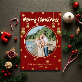 Klassieke Rode Plaid Sneeuwvlokken Vrolijke Kerstf Folie Feestdagenkaart