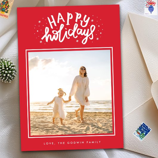 Klassieke Rode Plein Foto Retro Kerstmis Feestdagenkaart