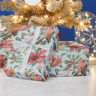 Klassieke Rode Poinsettia Kardinaalvogels Kerst  Cadeaupapier