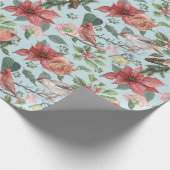 Klassieke Rode Poinsettia Kardinaalvogels Kerst  Cadeaupapier (Hoek)