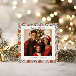 Klassieke Rode Poinsettia Kerst Foto Kerstmis Kaart