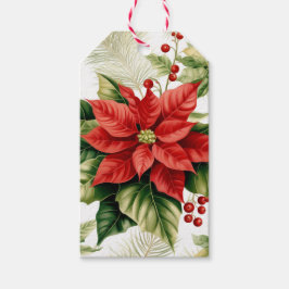 Klassieke Rode Poinsettia Persoonlijke Kerstmis Cadeaulabel