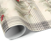 Klassieke Rode Poinsettia Tartan Kerstmis Cadeaupapier (Rol Hoek)