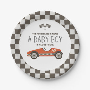 Klassieke rode raceauto babyshower papieren bordje