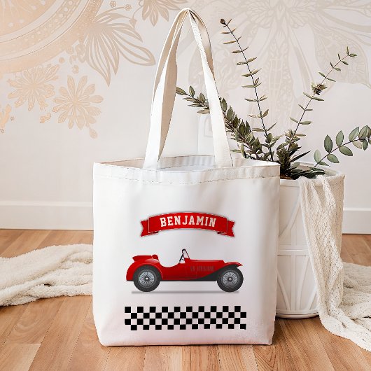 Klassieke rode raceauto kinderen tote bag