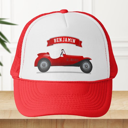 Klassieke rode raceauto kinderen trucker pet