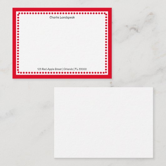 Klassieke rode rand & Stippen monogram Notitiekaartje (Voorkant / Achterkant)