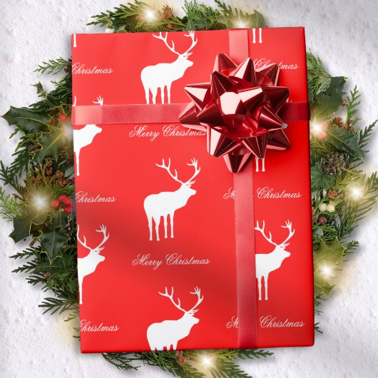 Klassieke Rode Rendier Elegante Kerstmis Cadeaupapier