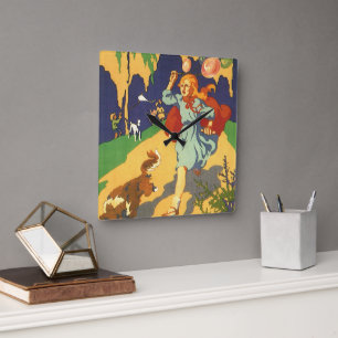 Klassieke Rode Ridderkapje, Hond en Ballonnen Vierkante Klok