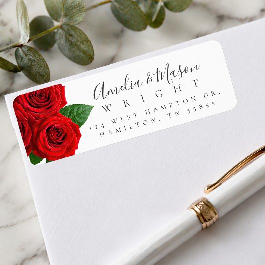 Klassieke Rode Roos Elegant Script Retouradres Etiket