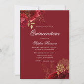 Klassieke  Rode Roos & Gouden Quinceanera Kaart (Voorkant)