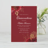 Klassieke  Rode Roos & Gouden Quinceanera Kaart (Staand voorkant)