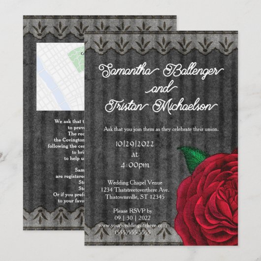 Klassieke Rode Roos op het uitnodigen van het Vell Kaart (Voorkant / Achterkant)