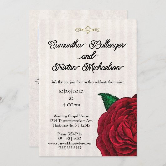 Klassieke Rode Roos op het uitnodigen van het Vell Kaart (Voorkant / Achterkant)