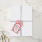 Klassieke rode roze strepen en strikframe Kerstmis Cadeaulabel (Met Touw)