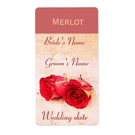 Klassieke rode rozen bruiloft wijn fles label (Voorkant)