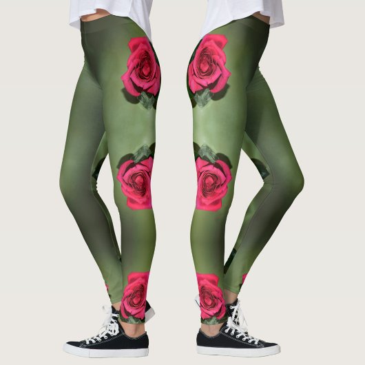 Klassieke rode rozen Elegant Floral Green Leggings