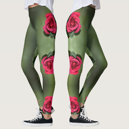 Klassieke Rode Rozen Elegante Bloemrijke Groen Leggings