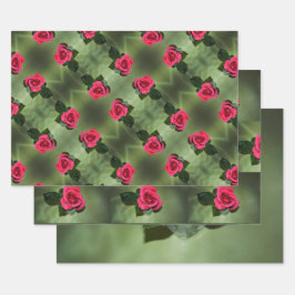 Klassieke rode rozen op groene Floral Inpakpapier Vel