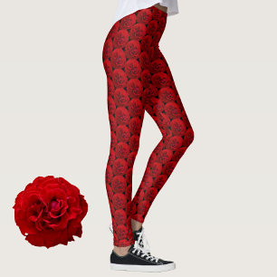 Klassieke rode rozen op zwart leggings
