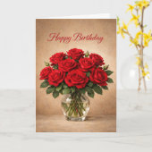Klassieke Rode Rozen Verjaardag Kaart (Gele Bloem)