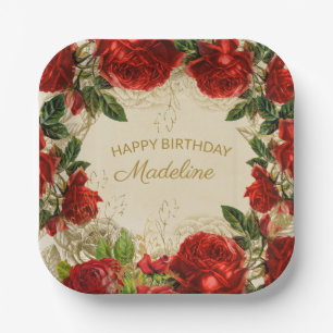 Klassieke Rode Rozen Vrouwen Gelukkige Verjaardag  Papieren Bordje