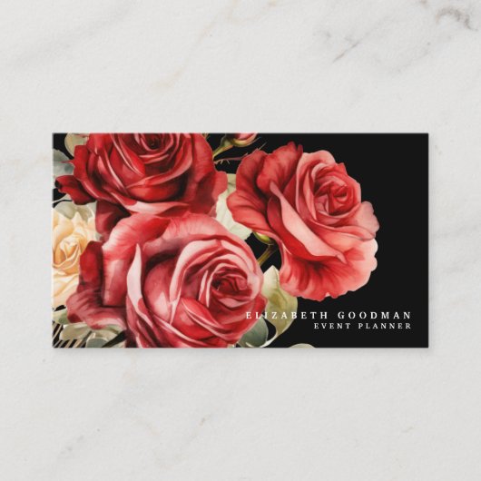 Klassieke rode rozen zwarte Visitekaartjes (Voorkant)