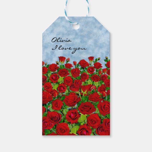 Klassieke rode rozentuin Romantische naam Cadeaulabel (Voorkant)