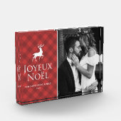 Klassieke rode ruit met herten Joyeux Noël Vakanti Fotoblokken (Links)