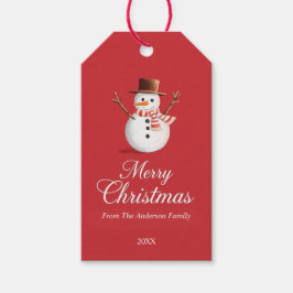 Klassieke Rode Sneeuwman Familie Kerstmis Cadeaulabel