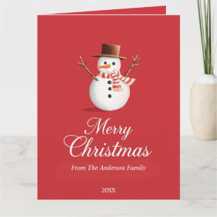Klassieke Rode Sneeuwman Familie Kerstmis Kaart