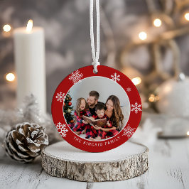 Klassieke Rode Sneeuwvlok Familie Foto Ornament