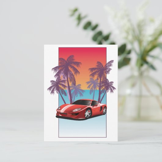 Klassieke rode sportauto feestdagenkaart (Staand voorkant)
