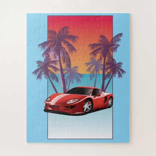 Klassieke rode sportauto legpuzzel (Verticaal)