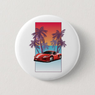 Klassieke rode sportauto ronde button 5,7 cm