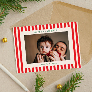 Klassieke Rode Streep Eén Foto Kerstvakantie Feestdagenkaart