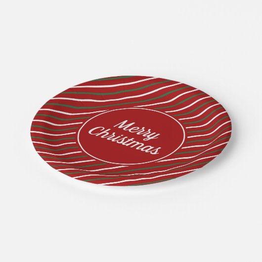 Klassieke rode strepen Kerstmis Papieren Bordje (Gekanteld)