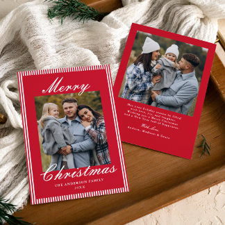 Klassieke Rode Strepen Oude-Money Kerst Foto Feestdagenkaart