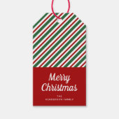 Klassieke rode strepen Vrolijk kerstfeest Cadeaulabel (Voorkant)